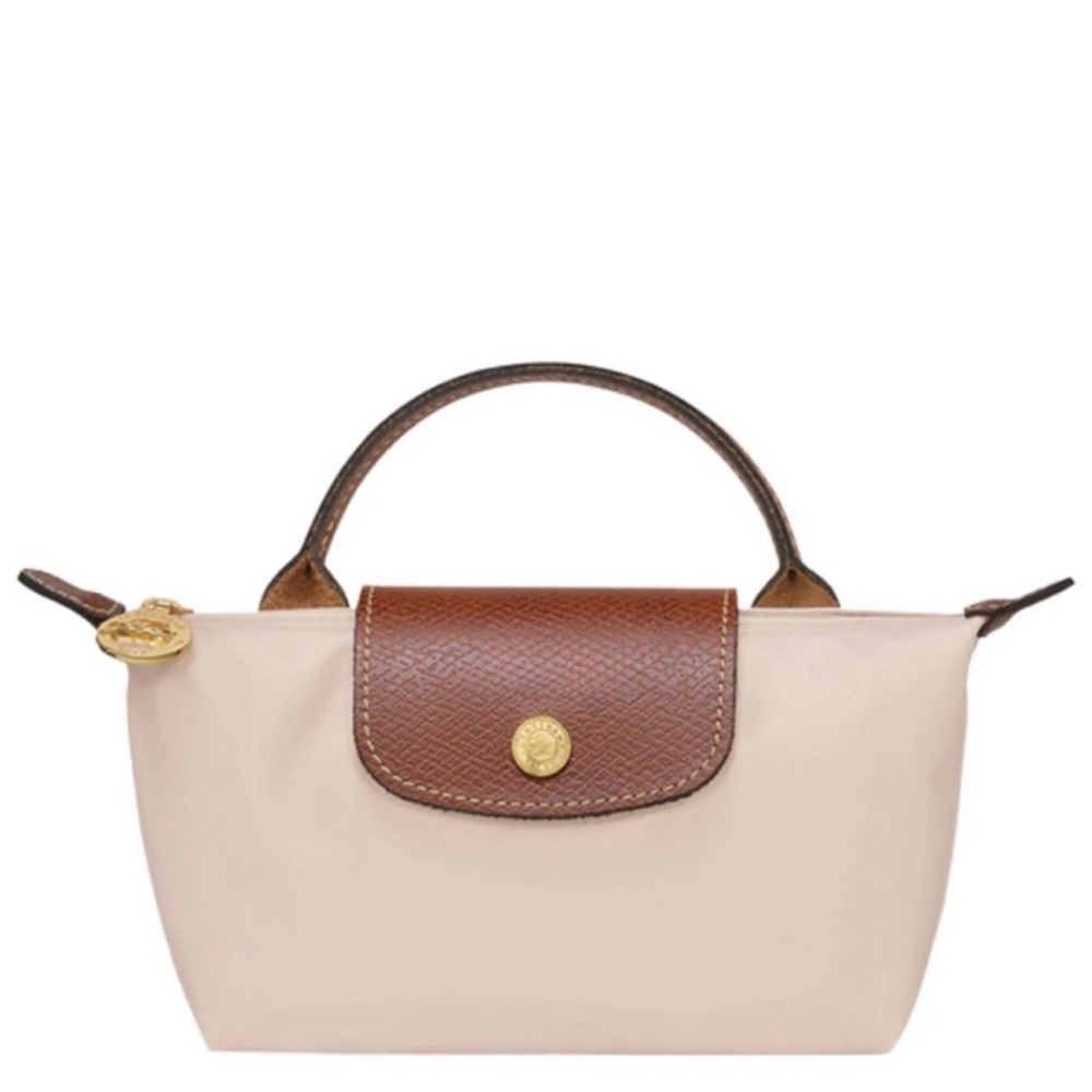 Longchamp Le Pliage Original Mini Pouch bag purse tote handle paper beige | NWT
